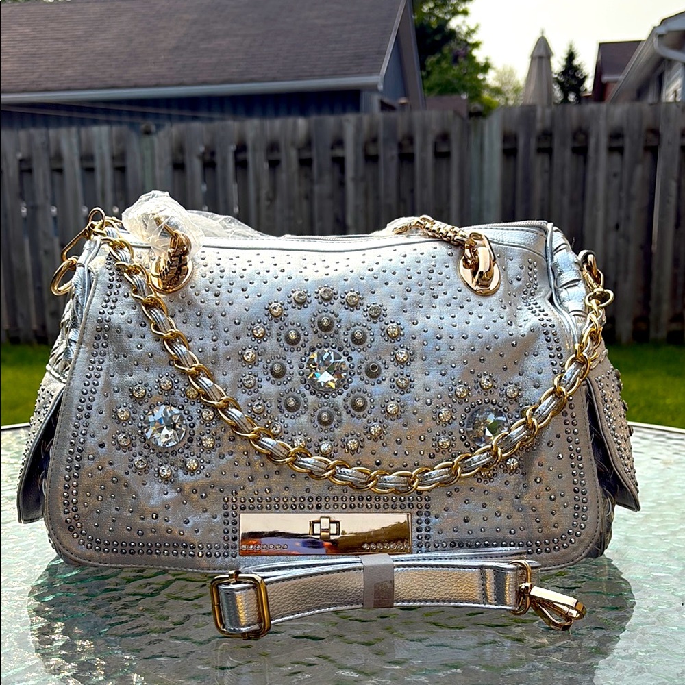 Elegant Silver Studded Handbag